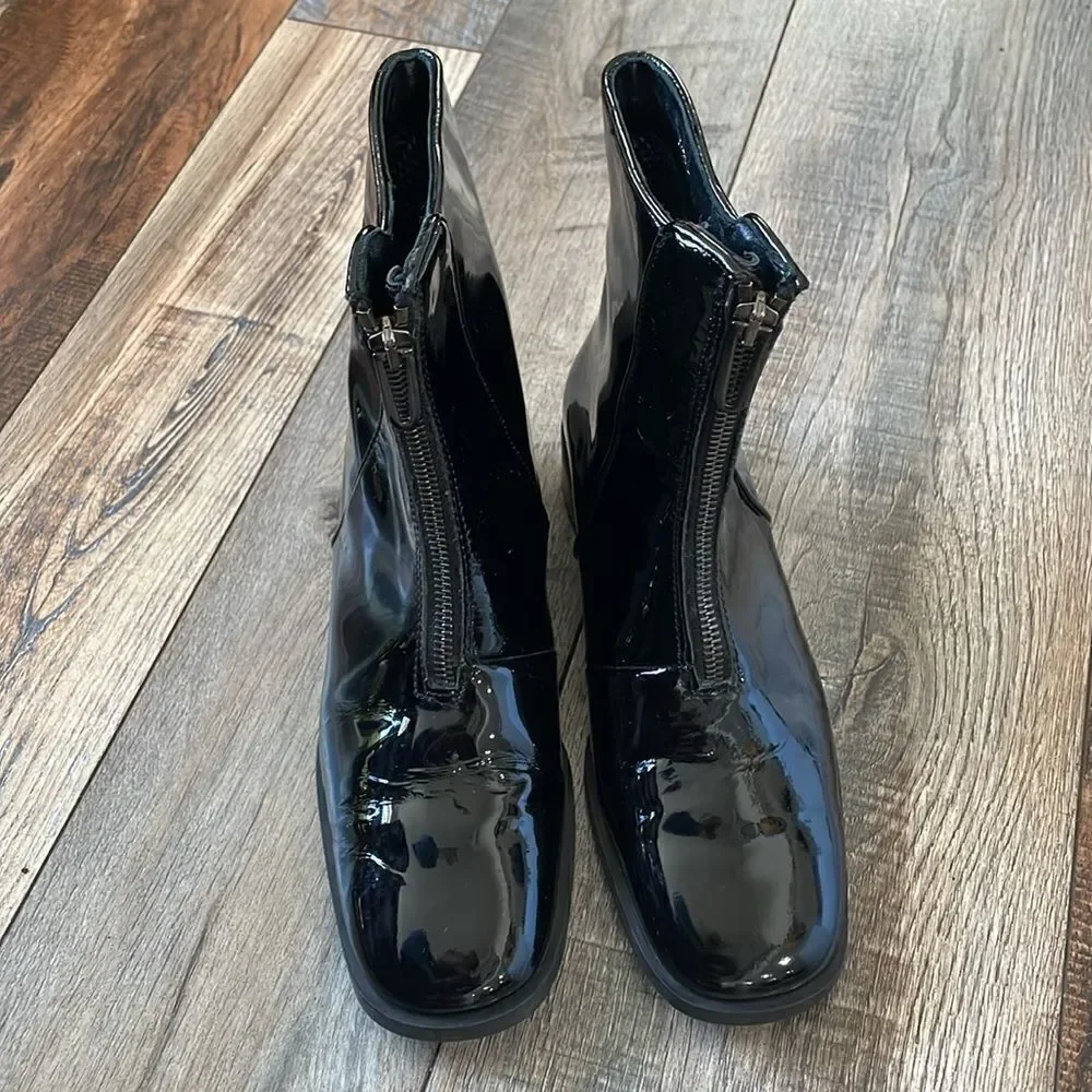 Aquatalia Tenley Black Patent Leather Ankle Booties